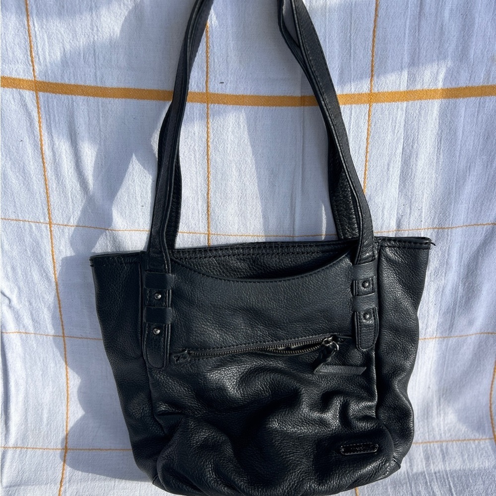 LaSac Pebbled Black Leather Tote Bag